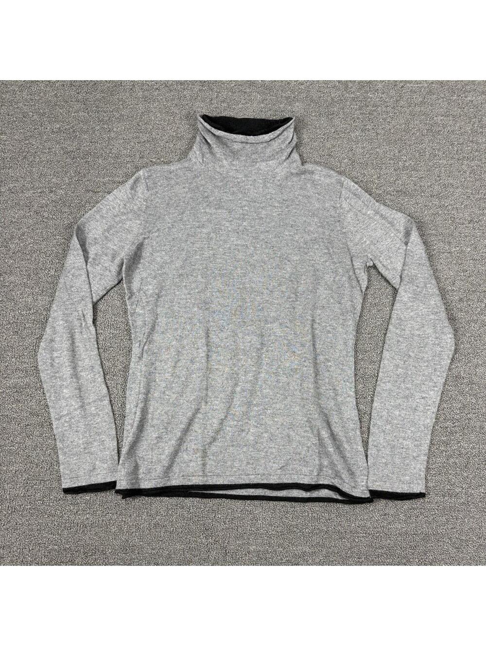 August Silk Women's L Gray & Black Turtleneck Sweater Silk Blend Quiet Luxury - Picture 1 of 9